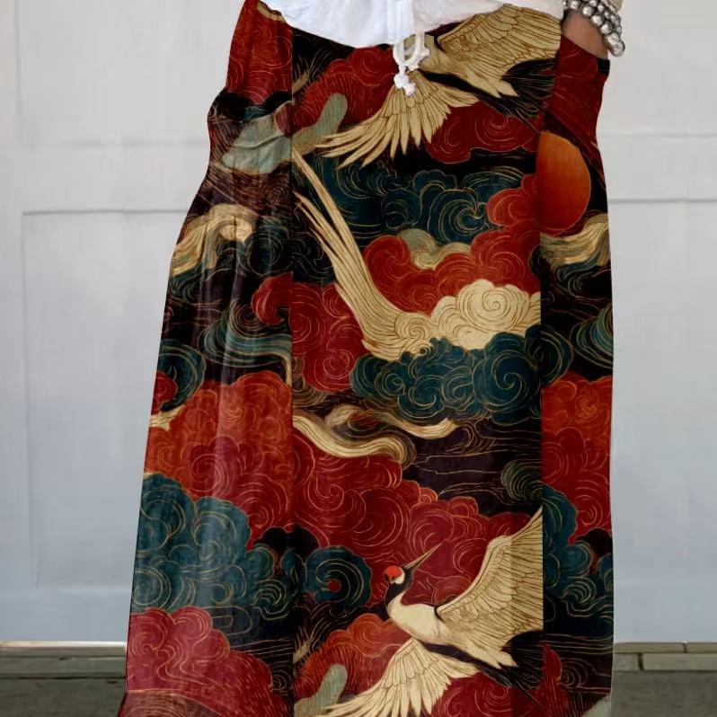 Womens Fashionable Printed Plus-Size Skirt With Pockets