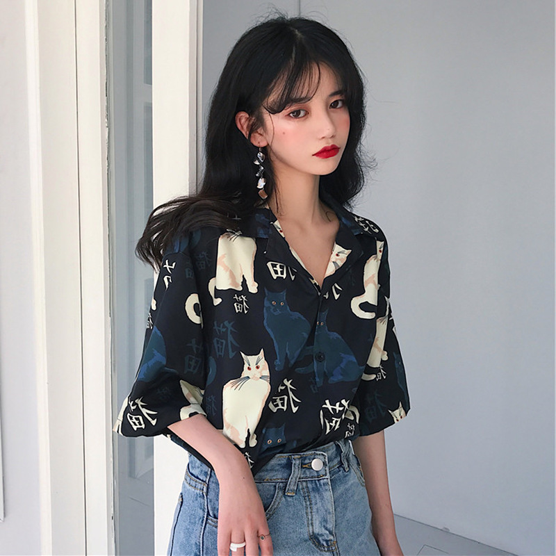 Womens Slimming Casual Floral Short-sleeve Top
