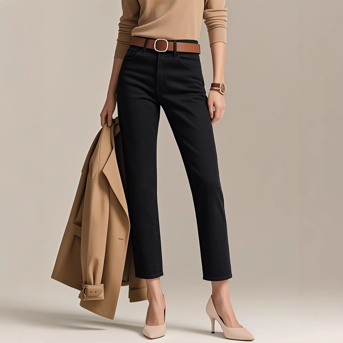 Black Womens Slim Straight-leg Jeans