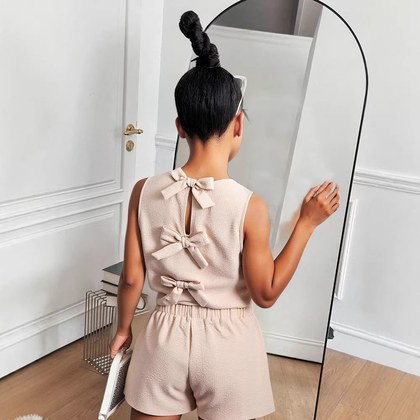 Sweet-style Apricot Two-piece Set For Girls Back-knot Vest And Shorts