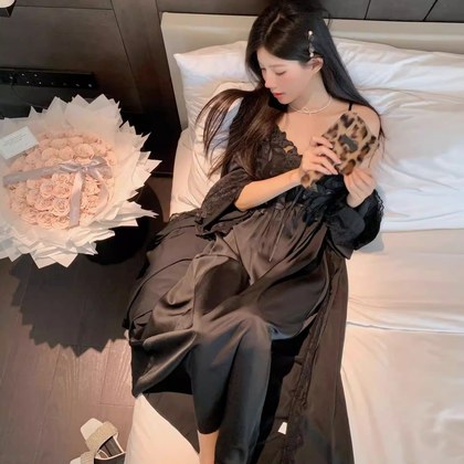 Ice-silk Camisole Nightdress And Robe Two-piece Pajama Set For Women Spring And Autumn