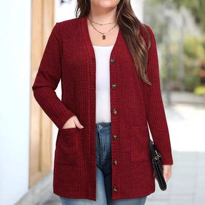 Solid-color Long-sleeve Womens Long Cardigan Coat