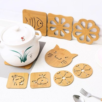 Wooden Coaster Hollow-out Cartoon Design Heat-insulating Mat For The Kitchen