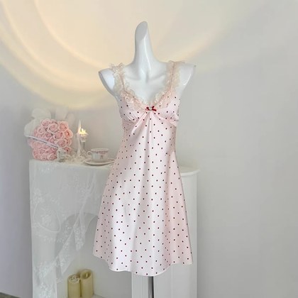 Strawberry Milk Candy Pure And Innocent Lace-trimmed Camisole Nightdress