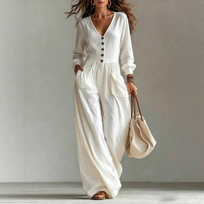 New Autumnwinter Casual Chic Womens V-neck Long-sleeve Jumpsuit With Pockets