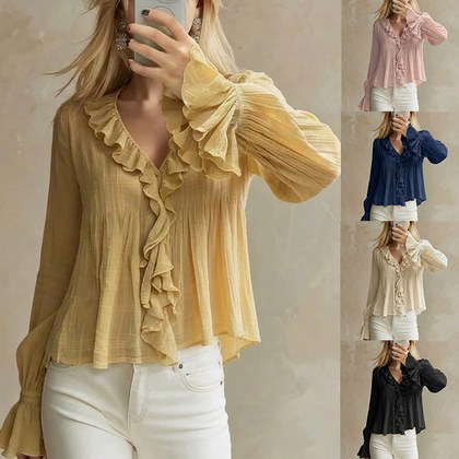 Womens Versatile Flared Long-sleeve Top For Summer And Early Fall