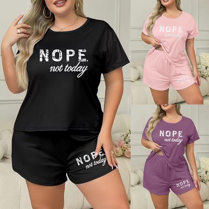 Letter-print Short-sleeve And Shorts Two-piece Set