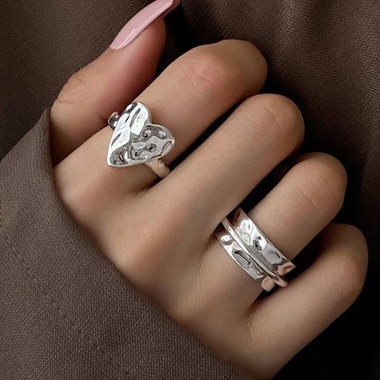 Geometric Heart Hammered Ring For Women