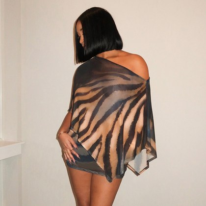 Womens Claw-print Off-shoulder Top And Bodycon Midi Skirt Two-piece Set