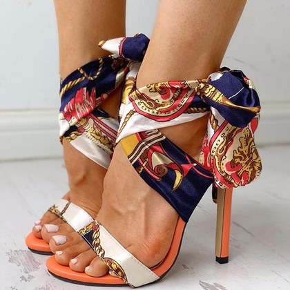 Womens Open-toe Stiletto Heels With Ribbon Detailing
