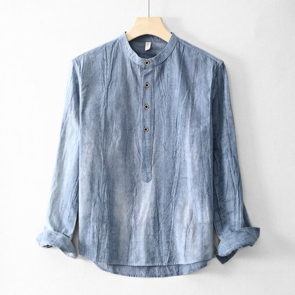 New Mens Ramie Minimalist Casual Shirt