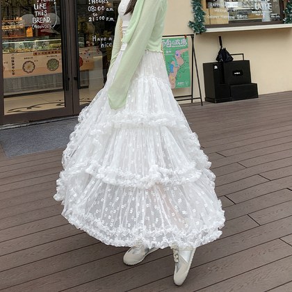 High-waisted A-line Midi Fairy-like Fluffy Tiered Skirt