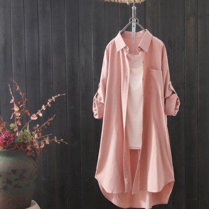 Loose-fit, Long-length, Long-sleeve Womens Blouse In European And American Style