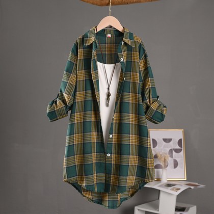 Plaid Womens Thin Sunprotective ShirLoosefit Cottonlinen