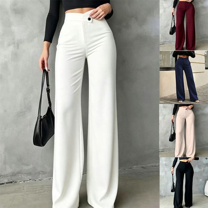 Womens New High-waisted Draping Straight-leg Minimalist Crossover Suit Pants