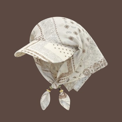 Retro Cashew-Print Beaded Tie-Band Headscarf Hat For Women