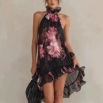 Chiffon Printed Off-shoulder Sexy Dress