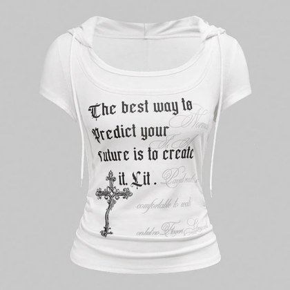 Casual Round-neck Printed Mock-two-piece T-shirt