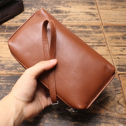 New Mens Genuine Leather Clutch, Soft Leather Long Wallet With Zipper