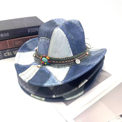 Retro Distressed Color-block Flat-top Jazz Hat