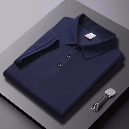 Solid-color Summer Mens Clothing Lapel Half-sleeve High-end Trendy Casual Plain Top