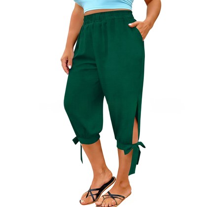 European And American Retro Chic Commuter Cropped Wide-leg Pants In Plus Size