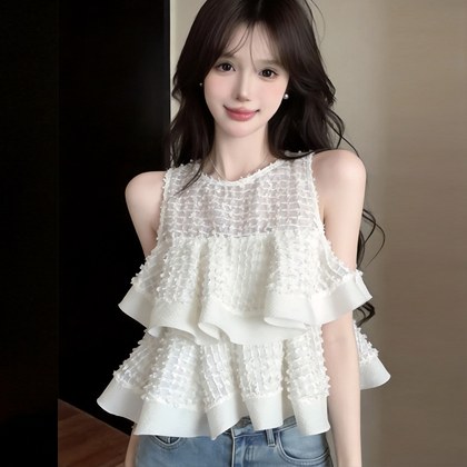 Sweet Sleeveless Double-layer Ruffled-edge Blouse