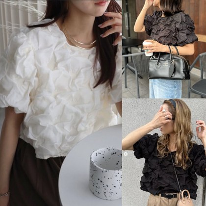 Craftsmanship Fabric Ruched Texture Puff-sleeve Blouse