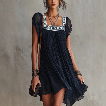 Loose-fitting Flowing Bohemian Resort-style Short Dress