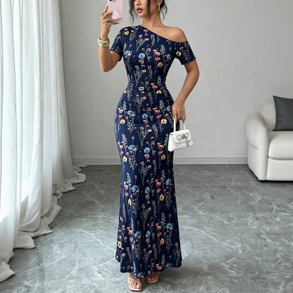 Womens Off-shoulder Floral Fishtail Dress
