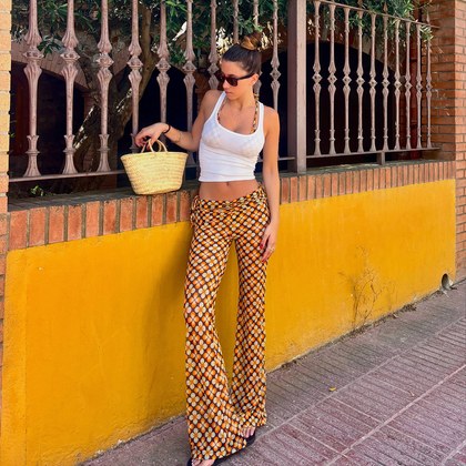 Retro Yellow Low-Waist Slimming Stretchy Casual Pants For Women