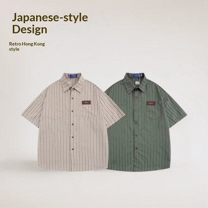 New Japanese-style Striped Lapel Short-sleeve Shirt
