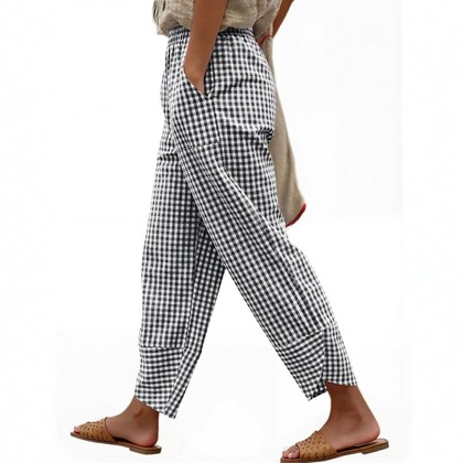 Womens Relaxed-fit High-waisted Plaid Pants With Pockets