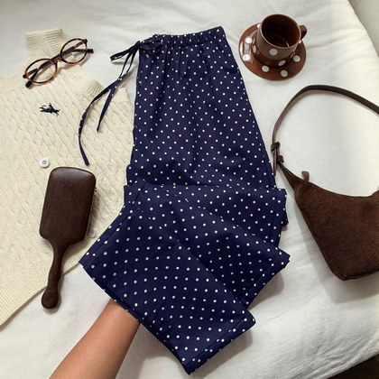 Polka-dot Print Elastic-waist Casual Pants