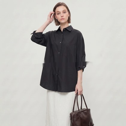 Small Lapel Three-quarter Sleeve Blended Cardigan Blouse