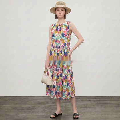 Womens Retro Floral-print Sleeveless Dress