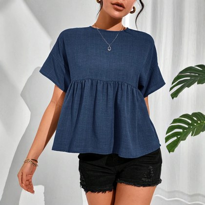 Womens Minimalist Round-neck Short-sleeve Top
