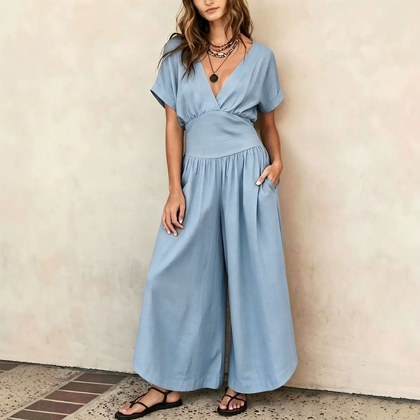 V-neck Casual Chic Womens Jumpsuit