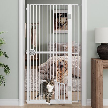 61  Extra Tall Cat Gate For Doorway , Adjustable Wide 34.3 -36.7  And Included 4.13  Extension Kits, Suitable For Doorways Or Kitchen, No Drilling P…