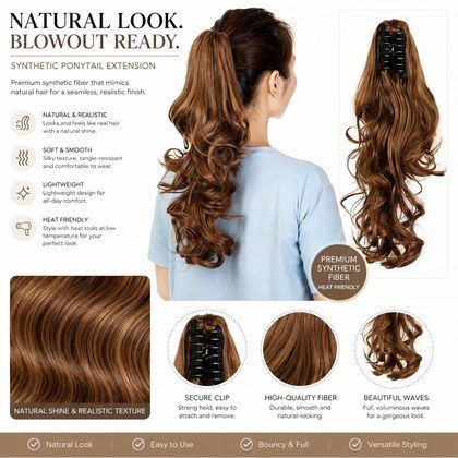 Clip-in Ponytail Hair Extension 22 Inches Wavy CurlySynthetic Wig For Women High-Quality Hairpiece Easy-to-Wear Lightweight