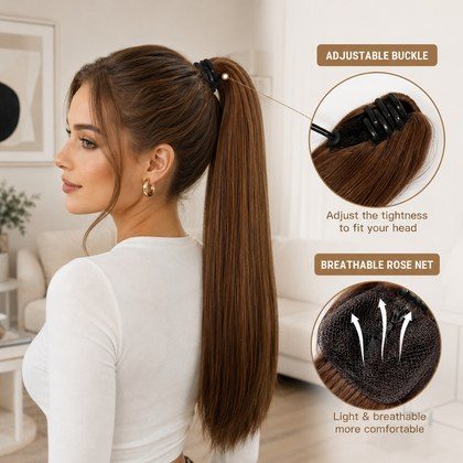 Straight Ponytail Extension Drawstring Ombre Brown LongClip-in Hairpiece For Black Women Synthetic Hair ExtensionsNatural Fit