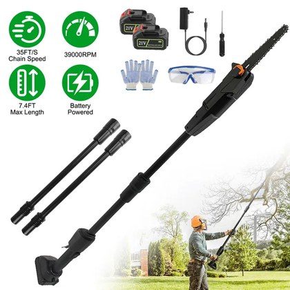 Cordless Pole Saw, 7.4ft Adjustable Length Chainsaw With 775W Motor 35ft-s Chain Speed, 2x 3000mAh Batteries & Safety Protection, 4-Section Extensio…