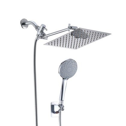 Chrome Shower Head, 10 Inch High Pressure Rainfall Shower Head Handheld Shower Combo With 11 Inch Extension Arm, 6 Settings Adjustable Anti-leak Sho…