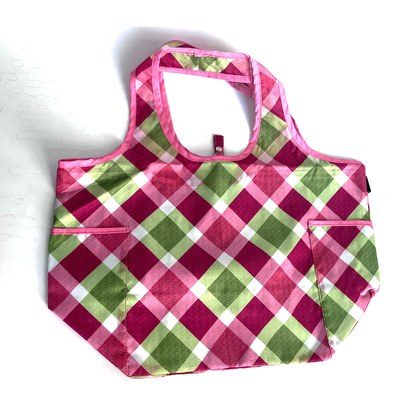 AT FIRST Reusable Eco-Friendly Shopping Bag Protable Foldable Storage Bag 2Sizes AFW550-red&green Grid-700039