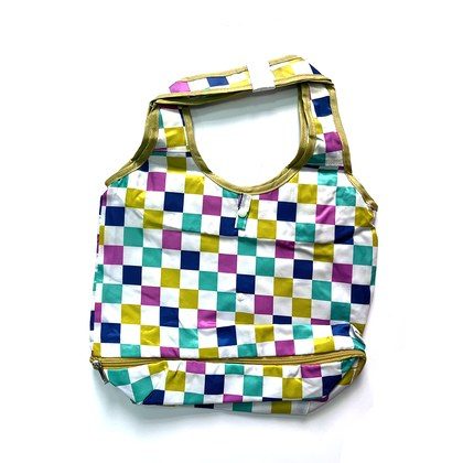 Reusable Shopping Bag Retractable Zipper Foldable Storage Tote Bag Eco-Friendly AFG107-color Gride-700054