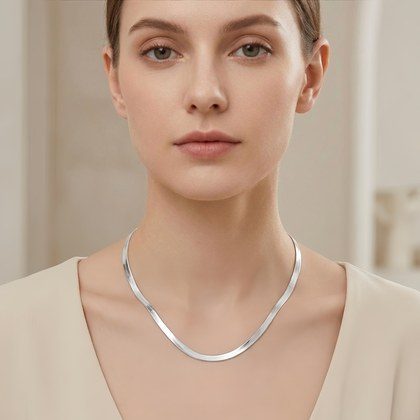 925 Sterling Silver Sterling  Herringbone Chain Necklace with Lobster Clasp and Adjustable Extension