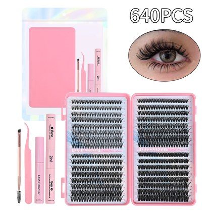 Lash Clusters, 640 Pcs Eyelashes Cluster Extensions 9-16mm Fluffy Individual Lashes 30D-60D D Curl False Eyelashes