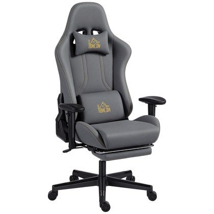 Ergonomischer Gaming-Stuhl Mit 3D-Armlehnen, Verstellbar, Rollbarer Schreibtischstuhl Mit Lendenstütze, Grau