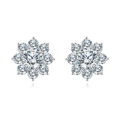 925 Sterling Silver Elegant Floral Moissanite Cluster Earrings Luxury Jewelry