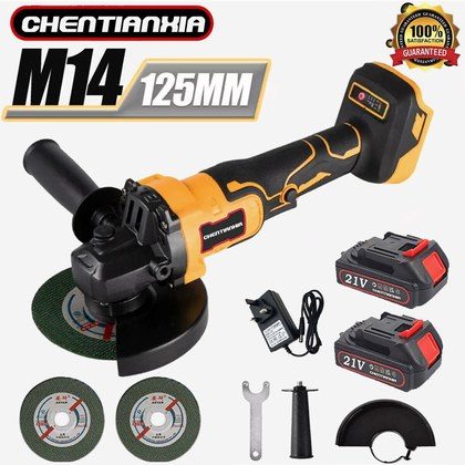 21V Cordless Angle Grinder Brushless 125mm With 2 Battery & Charger & Disc Kit